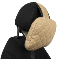 Állítható autós fejtámla párna ökobőrből, bézs rombuszminta