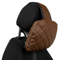 Állítható autós fejtámla párna ökobőrből, barna rombuszminta